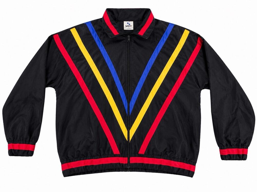 Sport Savvy Vintage Windbreaker Jacket Men’s XL Black Red Blue Yellow Full Zip